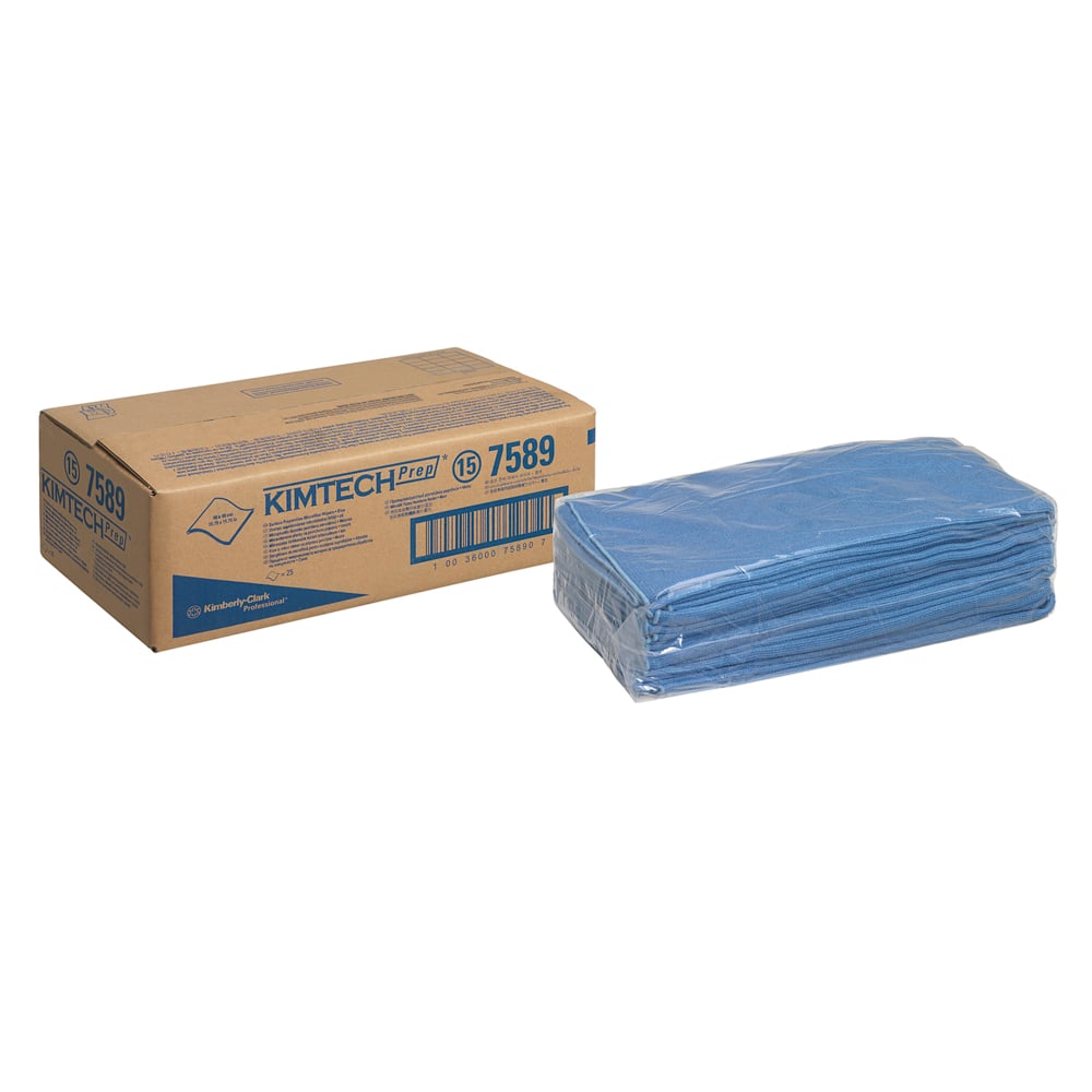 Chiffons en microfibres pour préparation de surfaces Kimtech® 7589 - 1 paquet de 25 chiffons bleus - 7589