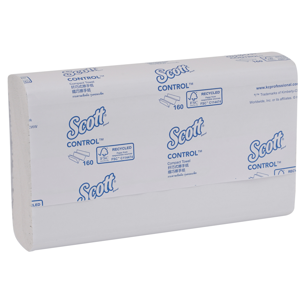 Scott® Control Compact Paper Towels - Multifold, Standard (27011), White 1-Ply, 22 Packs / Case, 160 Sheets / Pack (3,520 Sheets) - S050010609