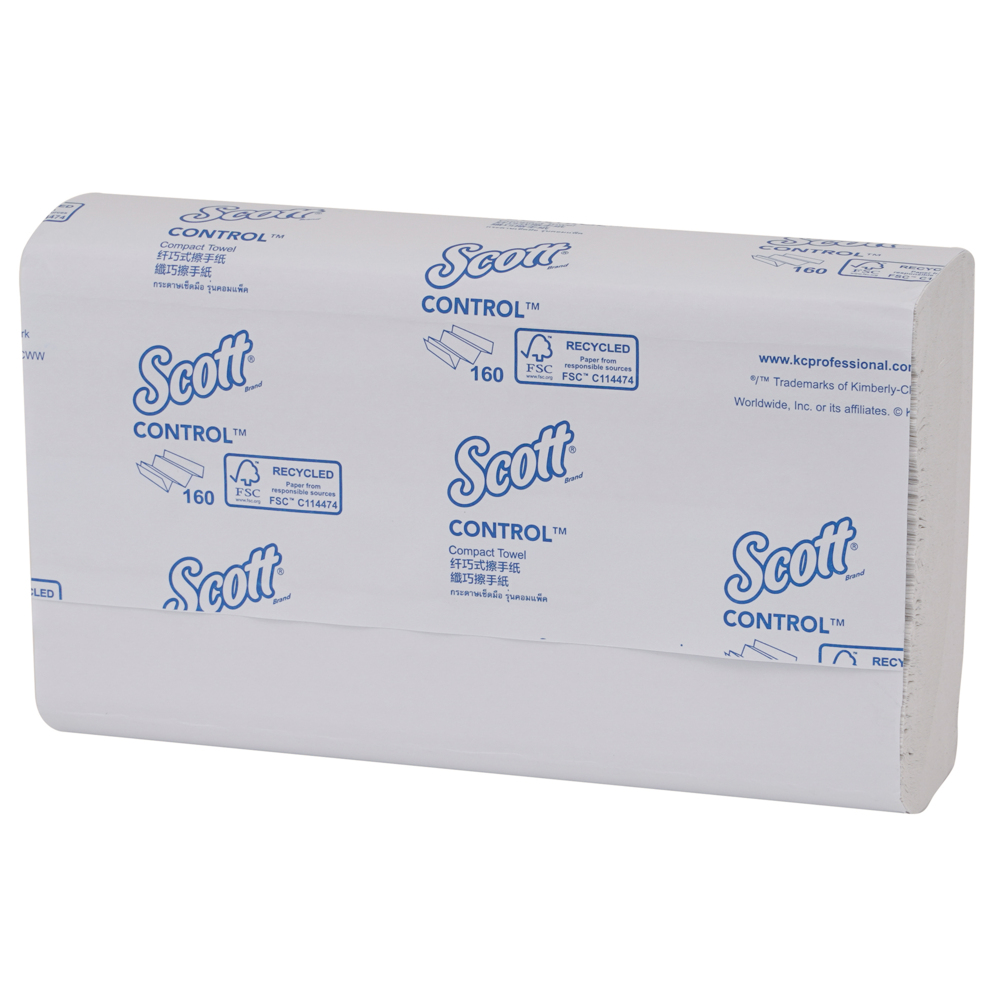 Scott® Control Compact Paper Towels - Multifold, Standard (27011), White 1-Ply, 22 Packs / Case, 160 Sheets / Pack (3,520 Sheets) - S050010609