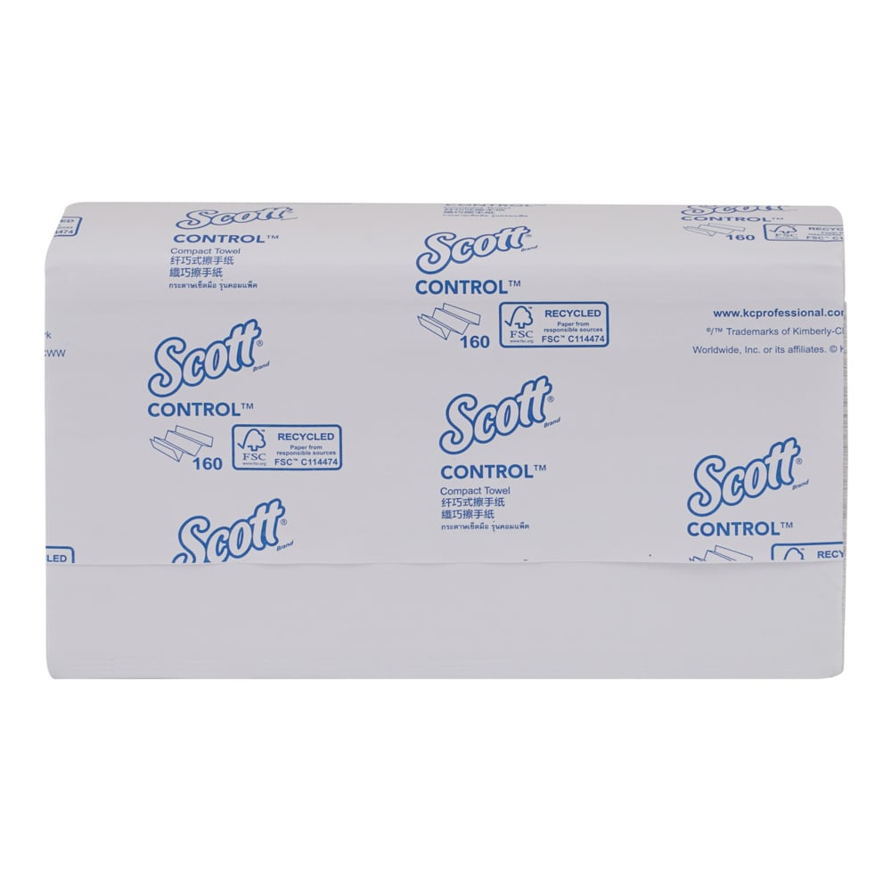 Scott® Control Compact Paper Towels - Multifold, Standard (27011), White 1-Ply, 22 Packs / Case, 160 Sheets / Pack (3,520 Sheets) - S050010609