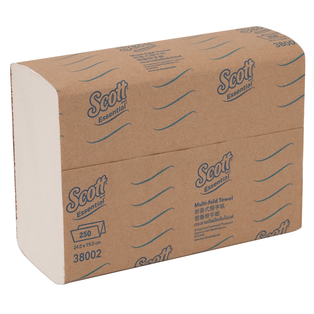Scott® Essential Multifold Paper Towels (38002), White 1-Ply, 16 Packs / Case, 250 Sheets / Pack (4,000 Sheets) - S055170753