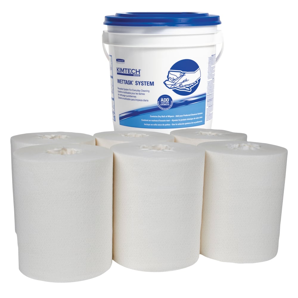 Kimtech®  WetTask® Meltblown Wipers with Bucket (06411), 6 Rolls + 1 Bucket / Case, 140 Sheets / Roll (840 Sheets) - 991006411