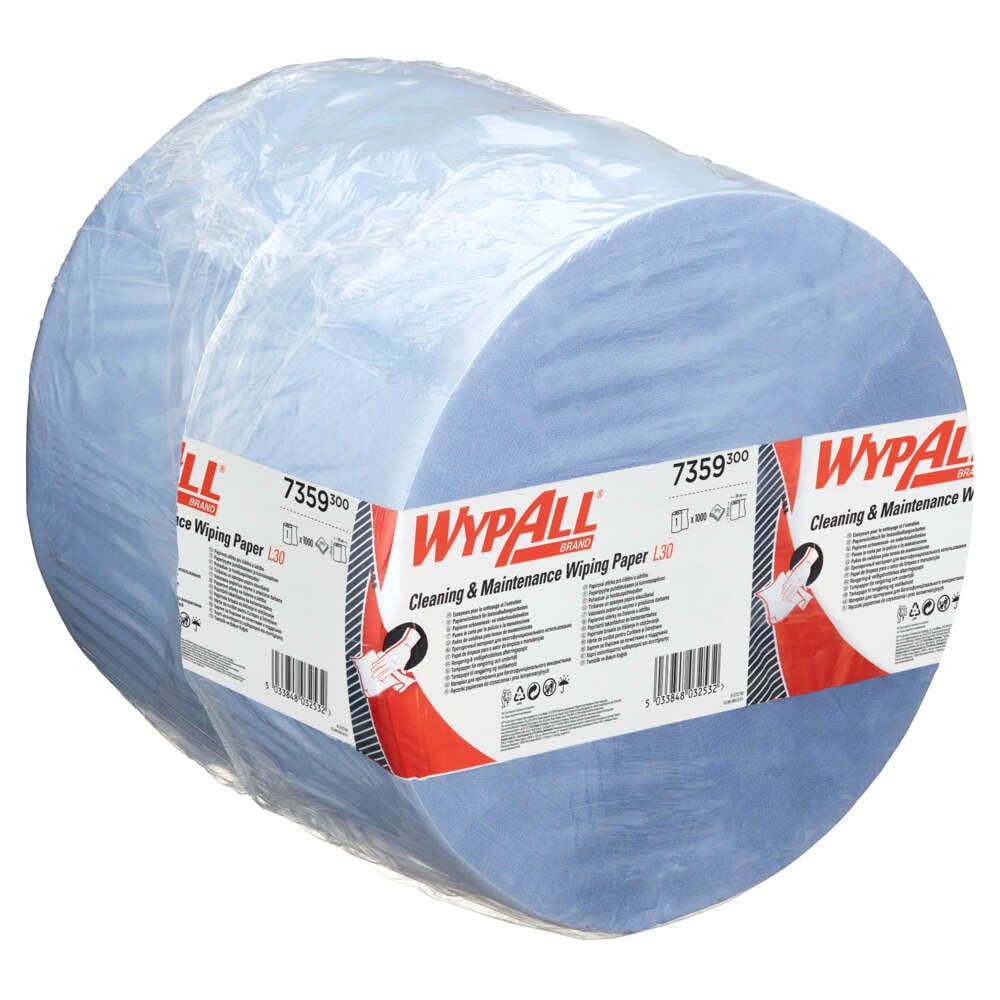 Panno in carta azzurro per la pulizia e la manutenzione WypAll® L30 7359 - Maxi rotolo extra largo e lungo - 1 rotolo azzurro x 1.000 panni in carta a 3 veli azzurri - 7359