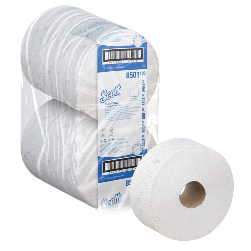 Scott® Essential™ Jumbo Toilettenpapierrolle 8501 – Jumbo-Rolle Toilettenpapier – 6 Rollen x 1.053 Blatt 2-lagigen Toilettenpapiers (2.400 m gesamt) - 8501