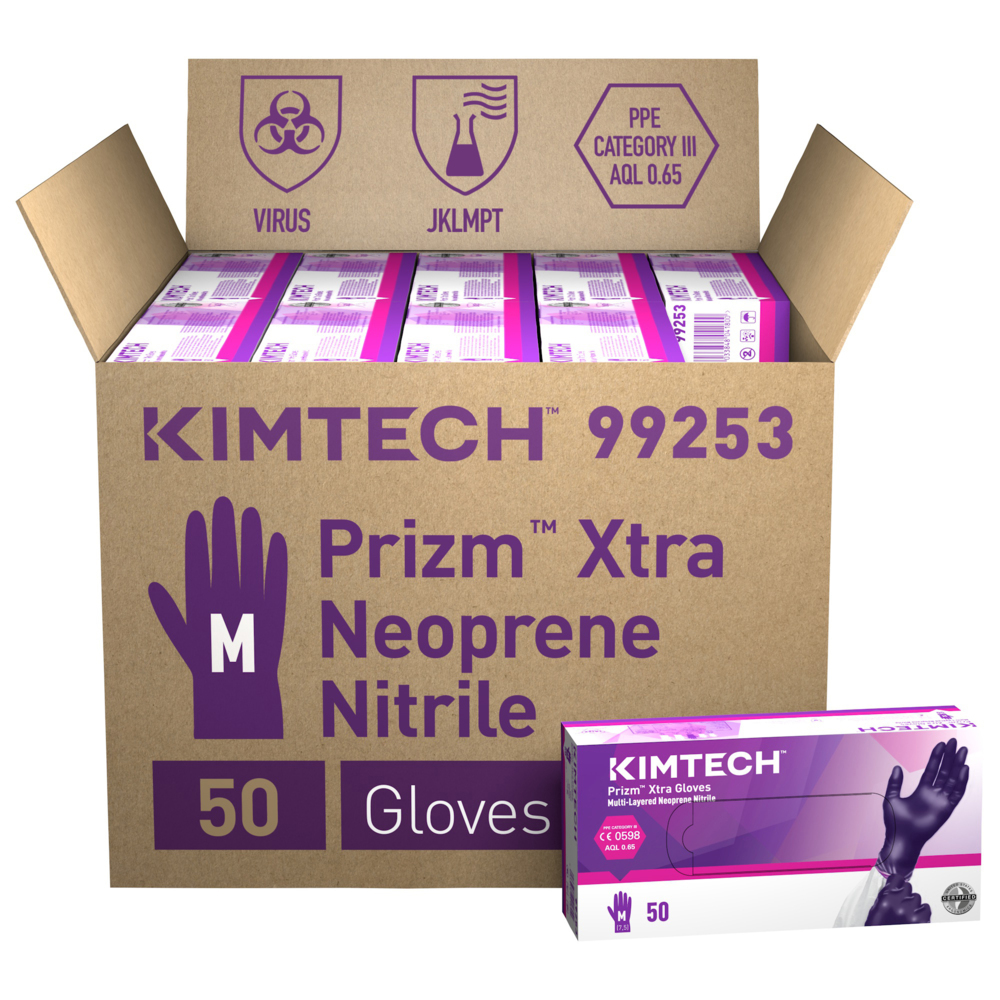 Kimtech™ Prizm™ Xtra™ Multi Layered Neoprene-Nitrile Gloves - 30 cm Ambidextrous 99253 - Dark Violet / Dark Magenta / M - 10 Boxes x 50 Disposable Gloves (500 Gloves) - 99253