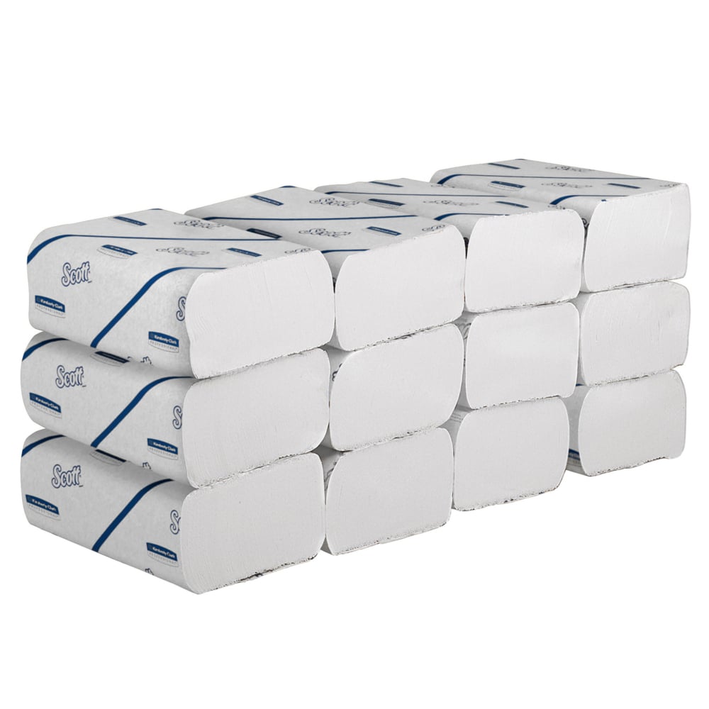 Essuie-mains Scott® Essential™ 6636 - Essuie-mains pliés fins - 12 paquets x 220 essuie-mains en papier blanc (2 640 au total) - 6636