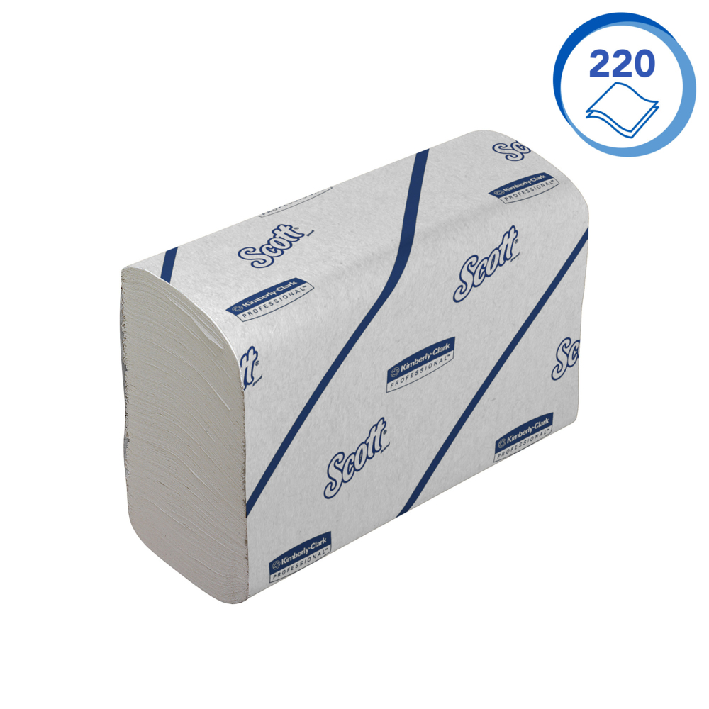 Essuie-mains Scott® Essential™ 6609 - Essuie-mains pliés fins - 16 paquets x 220 essuie-mains en papier blanc (3 520 au total) - 6609