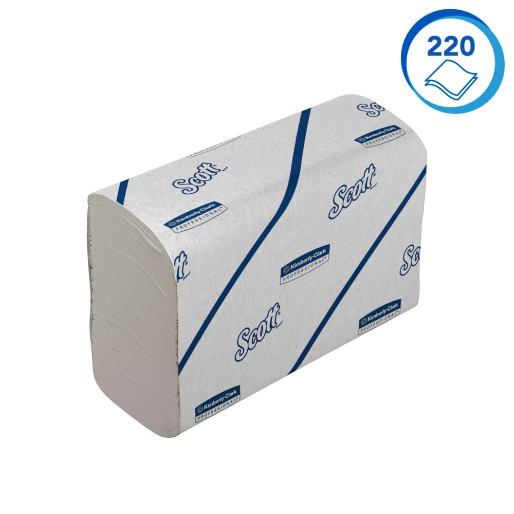 Scott® Essential™ Toallas secamanos 6609: toallas secamanos de papel plegadas, 16 paquetes x 220 unidades de papel secamanos blanco (3520 en total) - 6609