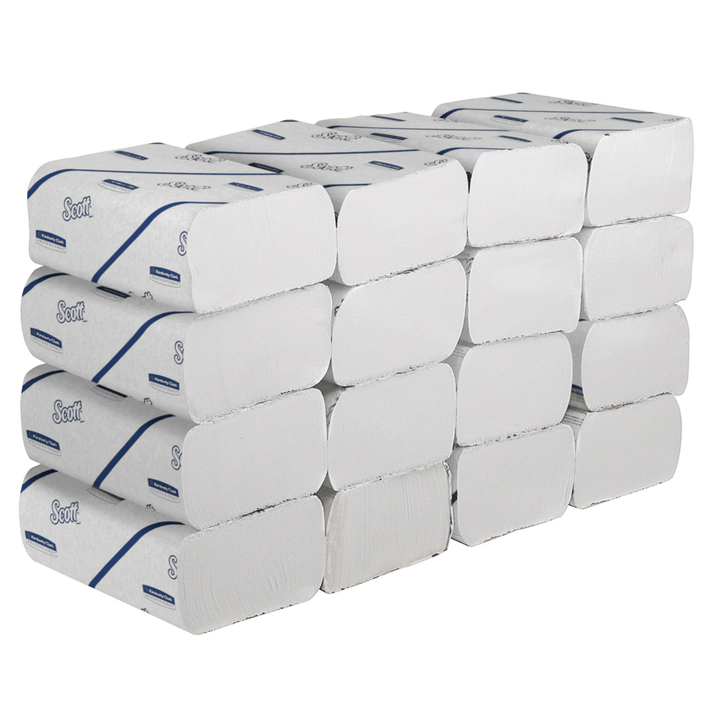 Essuie-mains Scott® Essential™ 6609 - Essuie-mains pliés fins - 16 paquets x 220 essuie-mains en papier blanc (3 520 au total) - 6609