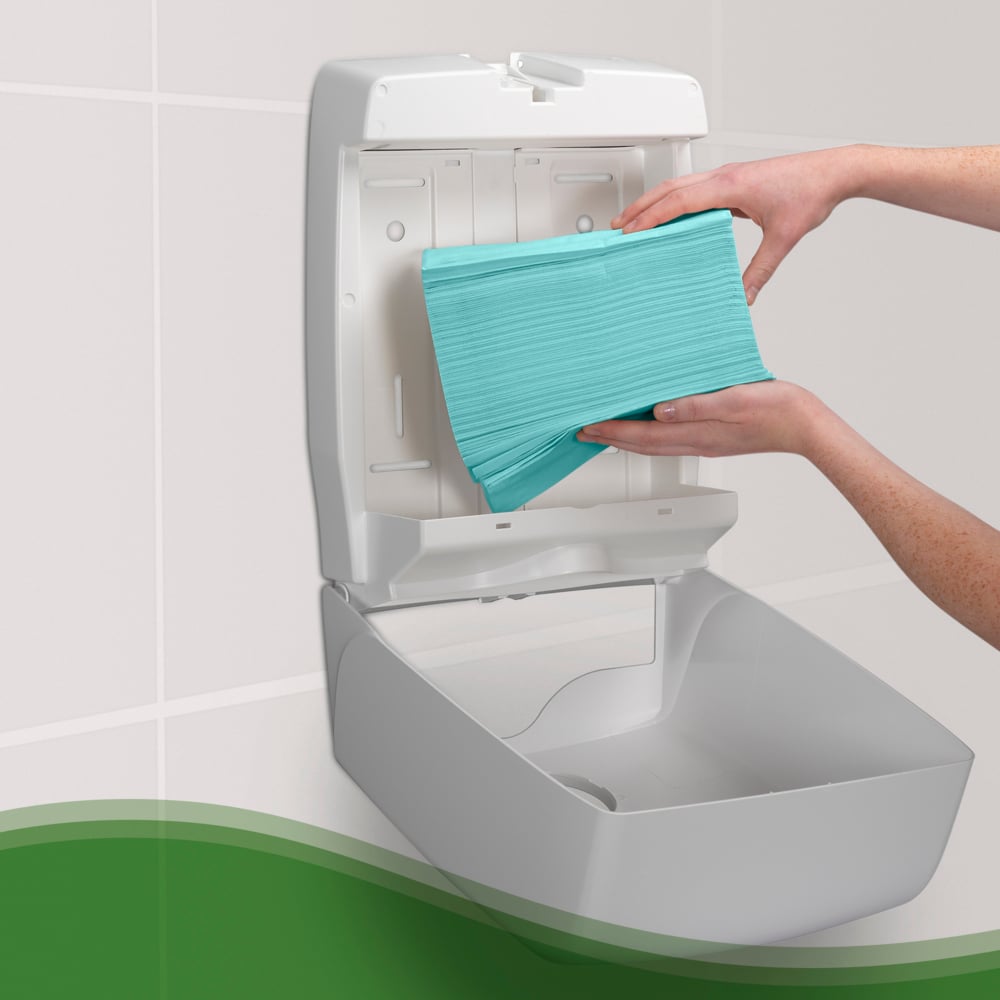 Hostess™ NATURA™ Folded Green Hand Towels 6834 - Interfold Disposable Paper Towels - 12 Packs x 159 Paper Hand Towels (1,908 Total) - 6834