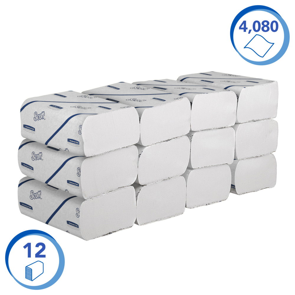 Scott® Essential™ Hand Towels 6656 - Narrow-Fold Paper Hand Towels - 12 Clips x 340 White Paper Towels (4,080 Total) - 6656