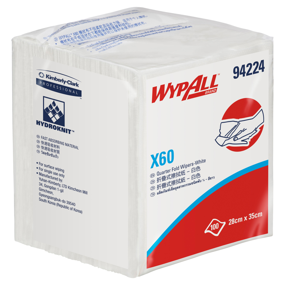 WypAll® X60 Single Sheet Wipers (94224), Cleaning Wipes, 8 Packs / Case, 100 Wipers / Pack (800 Wipers) - 94224E 