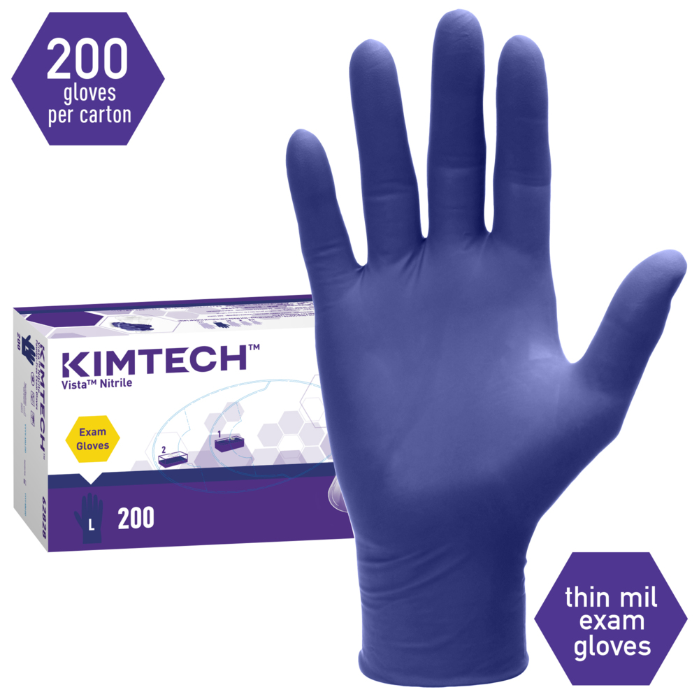 Kimtech™ Vista™ Nitrile Exam Gloves (62828) 4.3 Mil, Ambidextrous, 9.5”, L, 200 Nitrile Gloves / Box, 10 Boxes / Case, 2,000/ Case - 62828