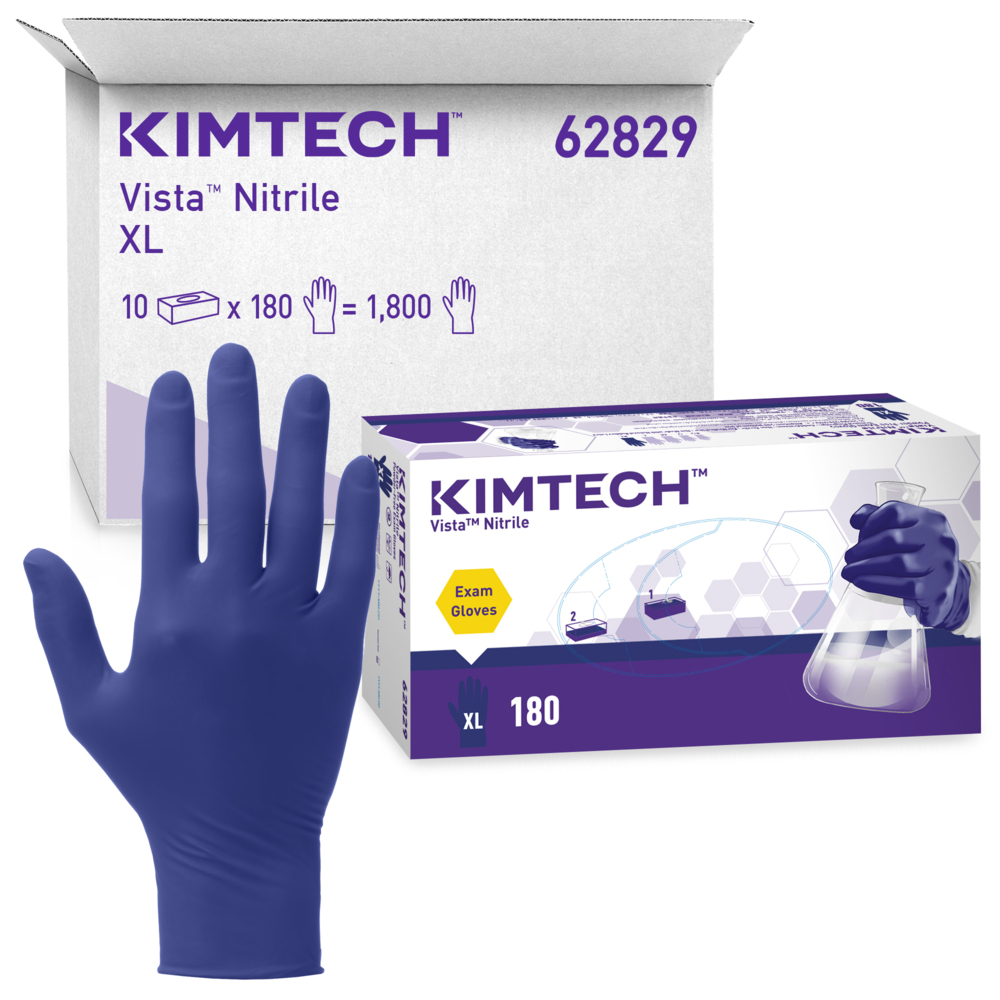Kimtech™ Vista™ Nitrile Exam Gloves (62829) 4.3 Mil, Ambidextrous, 9.5”, XL, 180 Nitrile Gloves / Box, 10 Boxes / Case, 1,800/ Case - 62829