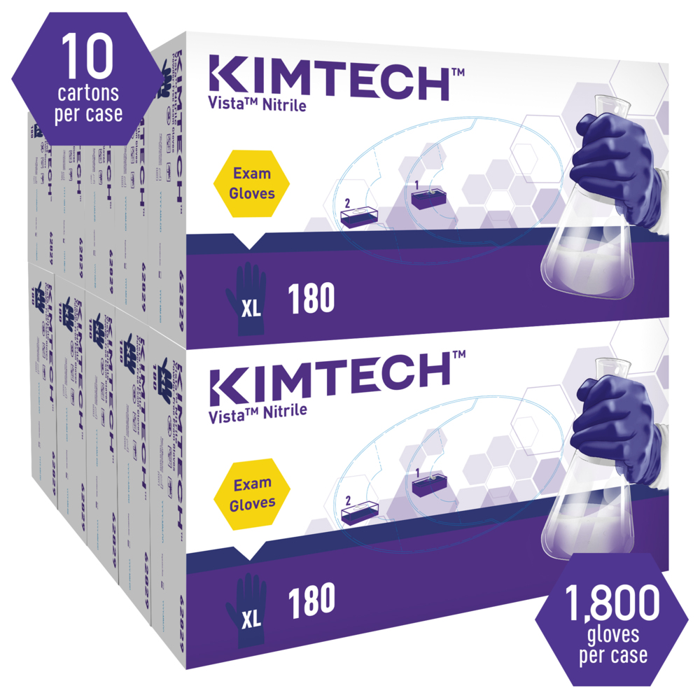 Kimtech™ Vista™ Nitrile Exam Gloves (62829) 4.3 Mil, Ambidextrous, 9.5”, XL, 180 Nitrile Gloves / Box, 10 Boxes / Case, 1,800/ Case - 62829
