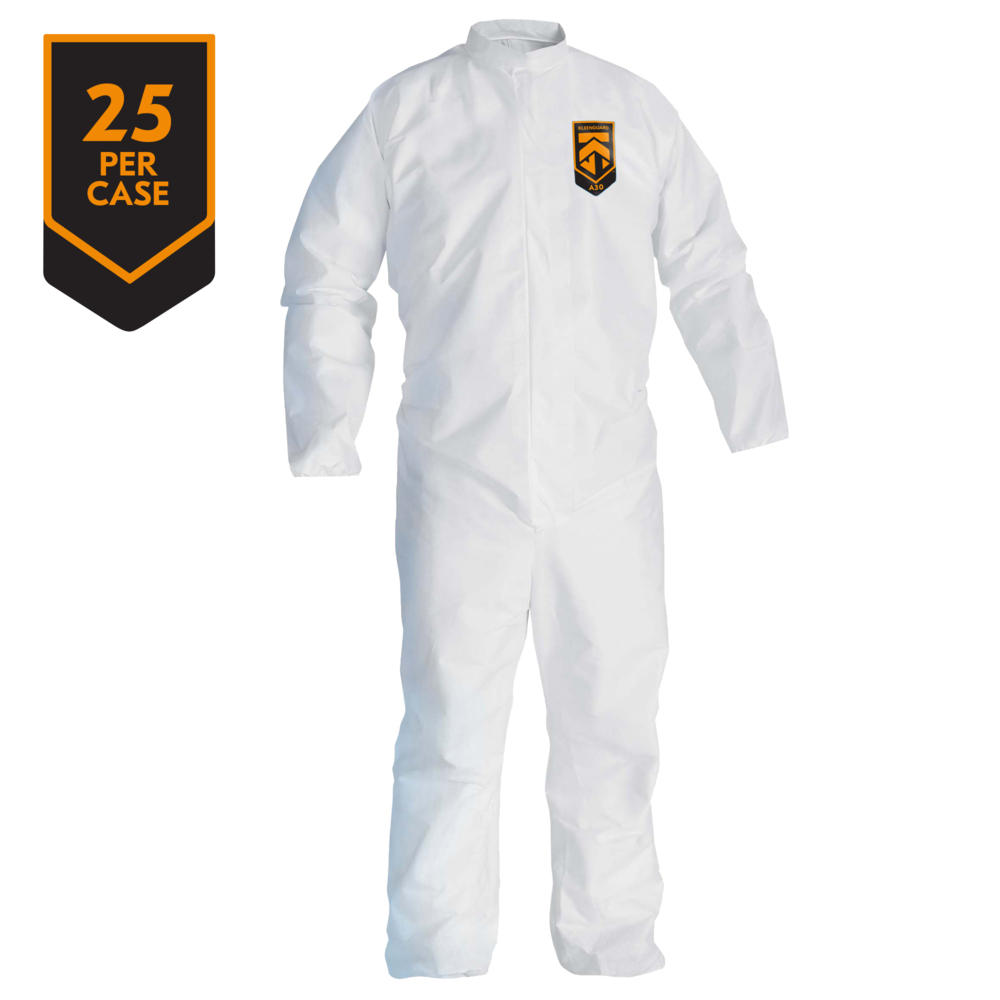 KleenGuard™ A30 Breathable Splash and Particle Protection Coveralls (46004), REFLEX Design, Zip Front, Open Wrists & Ankles, White, XL, 25 / Case - 46004