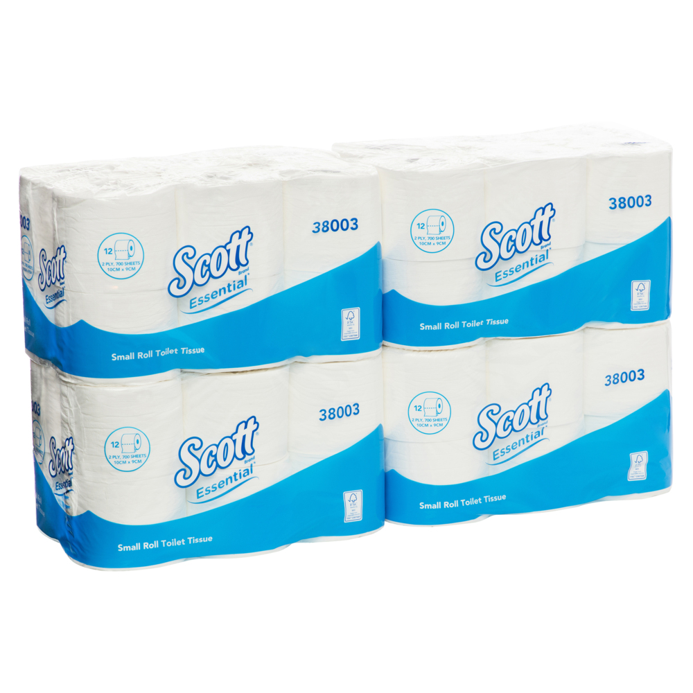 SCOTT® ESSENTIAL® 2-ply Toilet Paper Roll (38003), White, 12 Packs / Case, 4 Rolls / Pack (48 Rolls) - S056015765