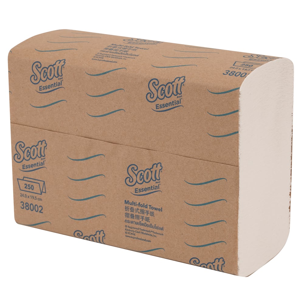 Scott® Essential Multifold Paper Towels (38002), White 1-Ply, 16 Packs / Case, 250 Sheets / Pack (4,000 Sheets) - S055170753