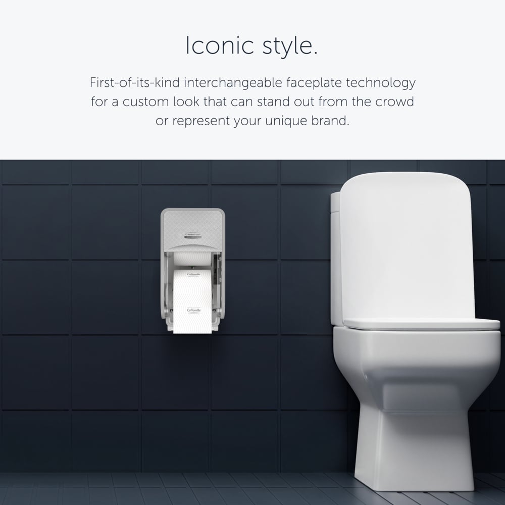 Kimberly-Clark Professional™ ICON™ Coreless Standard Roll Vertical Toilet Paper Dispenser 2 Roll (53696), with Silver Mosaic Design Faceplate, 12.95" x 6.5" x 6.35" (Qty 1) - 53696