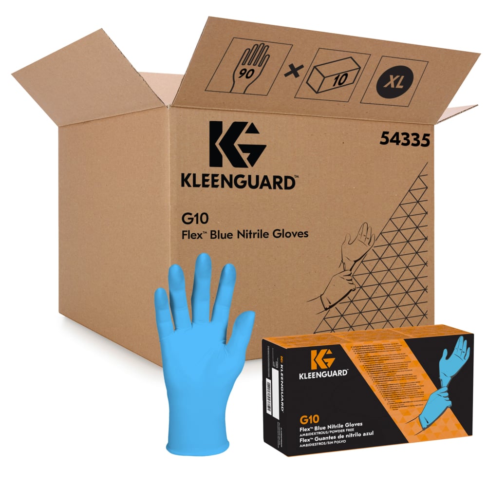 Синие нитриловые перчатки KleenGuard® G10 Flex™, код 54335 — тактильные одноразовые перчатки, 10 упаковок x 90 синих перчаток СИЗ, размер XL (итого 900 шт.) - 54335