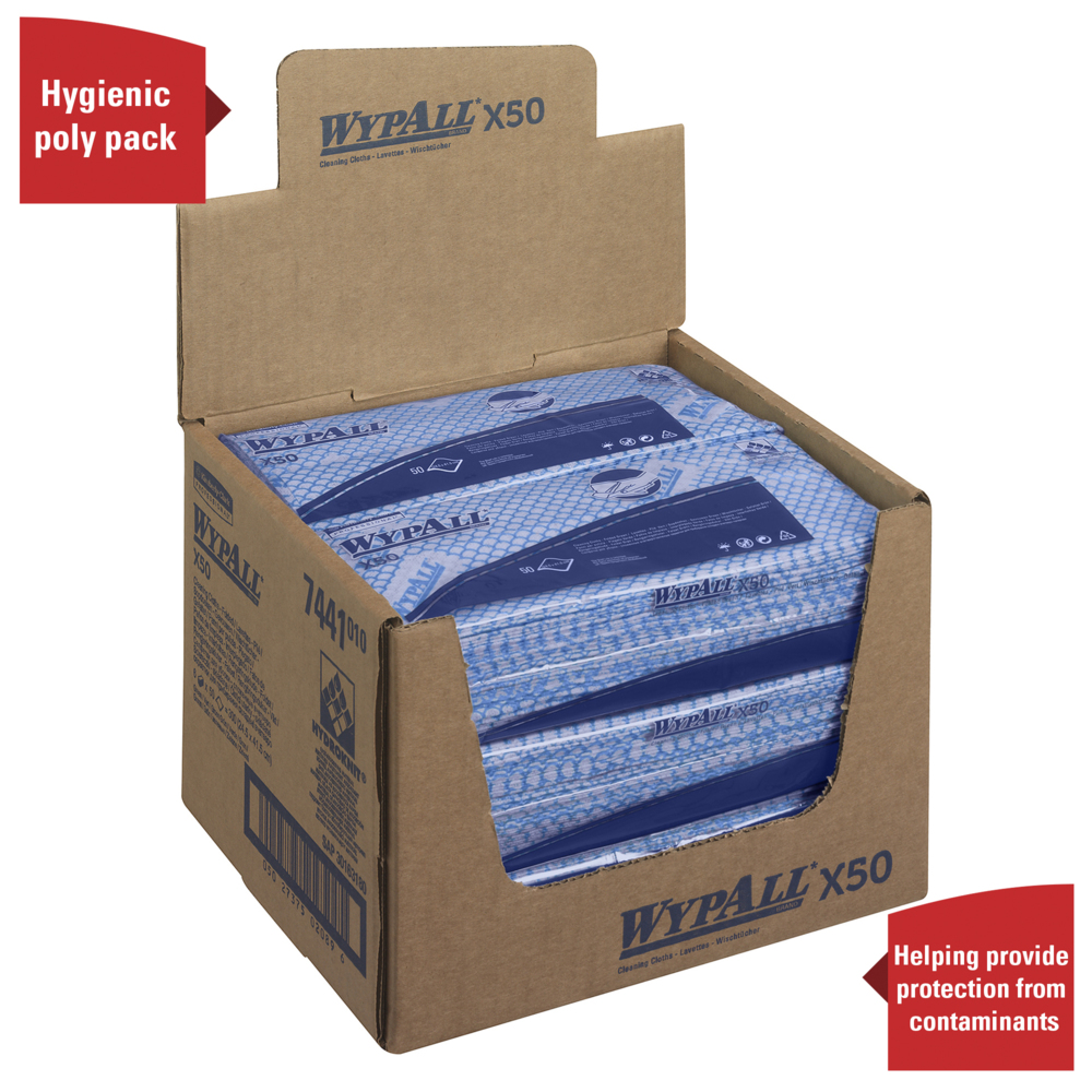 Paños de limpieza con código de color WypAll® X50 Critical Clean™ 7442 - Paños de limpieza verdes - 6 paquetes x 50 paños con código de color interplegados (300 en total) - 7442