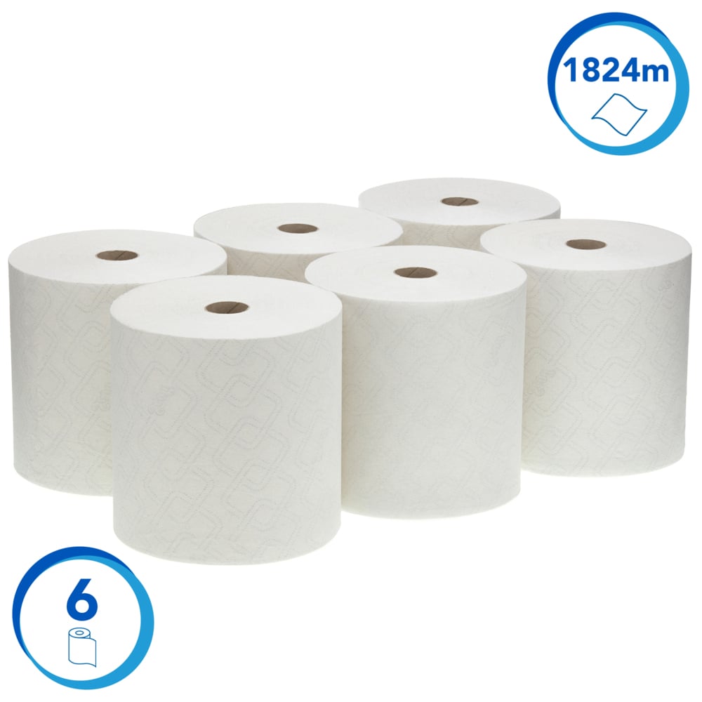 Essuie-mains Scott® Extra Strong 6686 - 304 m, blancs, 1 épaisseur (6 rouleaux par caisse) - 6686