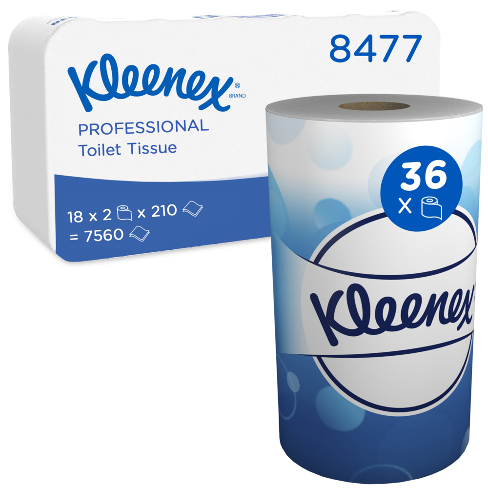Kleenex® Standard Size Toilet Roll 8477 - 2 Ply Toilet Paper - 36 Rolls x 210 White Toilet Tissue Sheets (7,560 Sheets Total)