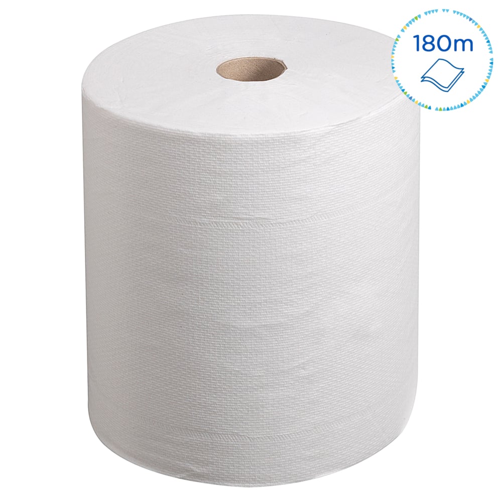 Rouleau d'essuie-mains en papier Kleenex® Ultra™ 6238 - Essuie-mains en papier 2 épaisseurs - 6 rouleaux x 180 m d'essuie-mains blanc (1 080 m au total) - 6238