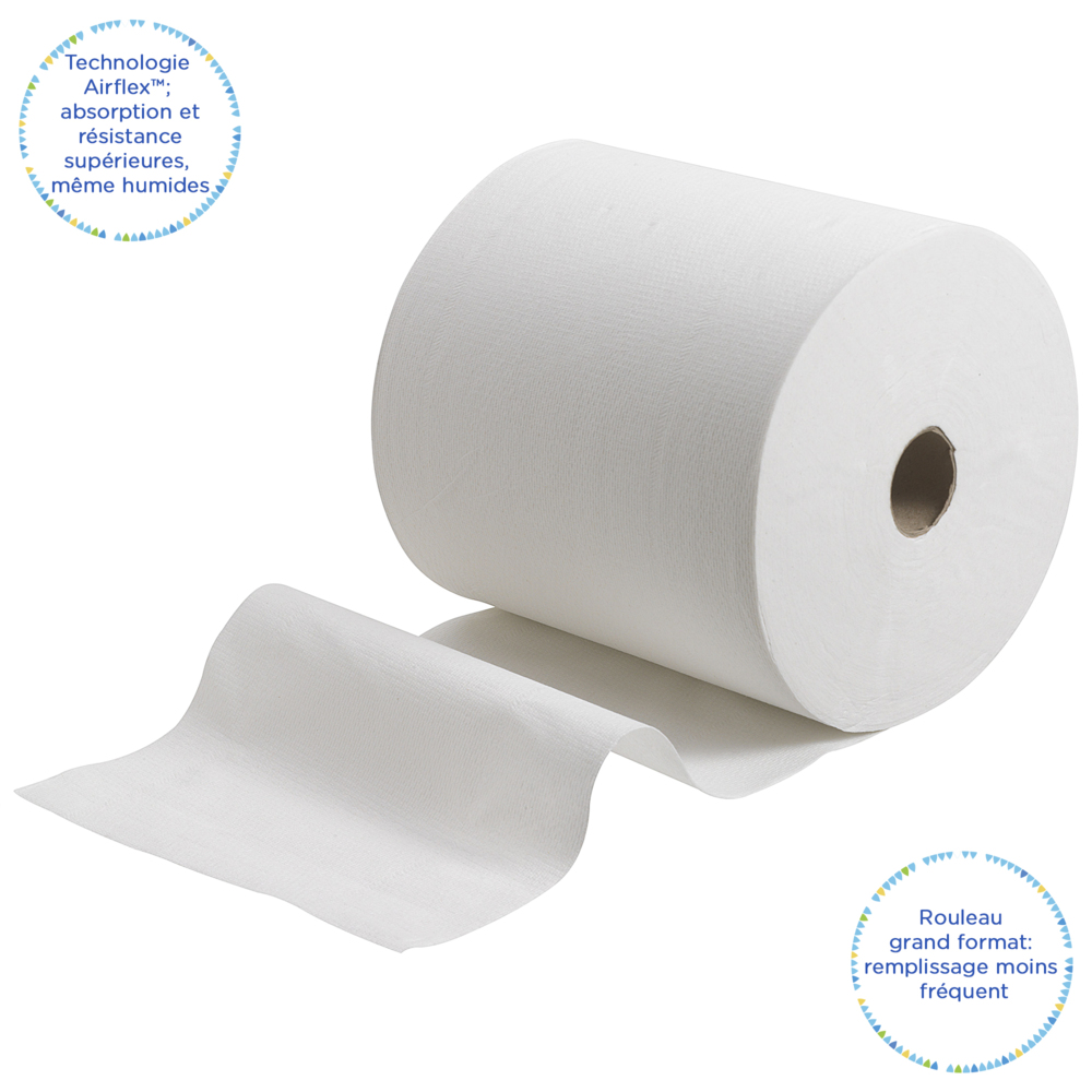 Rouleau d'essuie-mains en papier Kleenex® Ultra™ 6238 - Essuie-mains en papier 2 épaisseurs - 6 rouleaux x 180 m d'essuie-mains blanc (1 080 m au total) - 6238