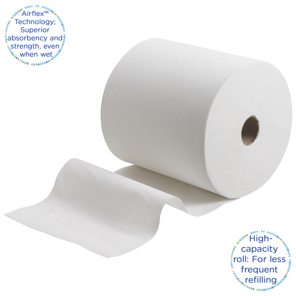 Rouleau d'essuie-mains en papier Kleenex® Ultra™ 6238 - Essuie-mains en papier 2 épaisseurs - 6 rouleaux x 180 m d'essuie-mains blanc (1 080 m au total) - 6238
