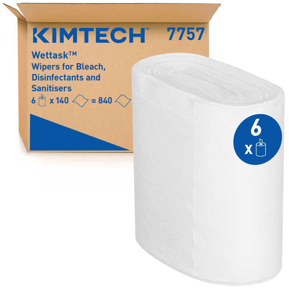 Essuyeurs Kimtech® Wettask™ DS pour solvants 7757 - Essuyeurs industriels - 6 rouleaux x 140 essuyeurs de nettoyage blancs (840 pièces au total) - 7757