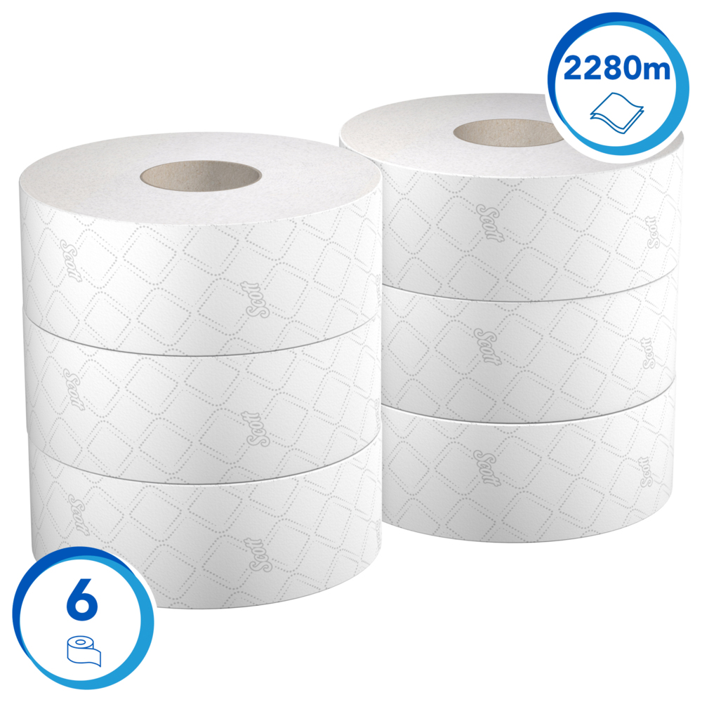 Rouleau de papier toilette Jumbo Scott® Essential™ 8511 - Rouleau de papier toilette Jumbo - 6 rouleaux de 380 m de papier toilette 2 épaisseurs (2 280m au total) - 8511