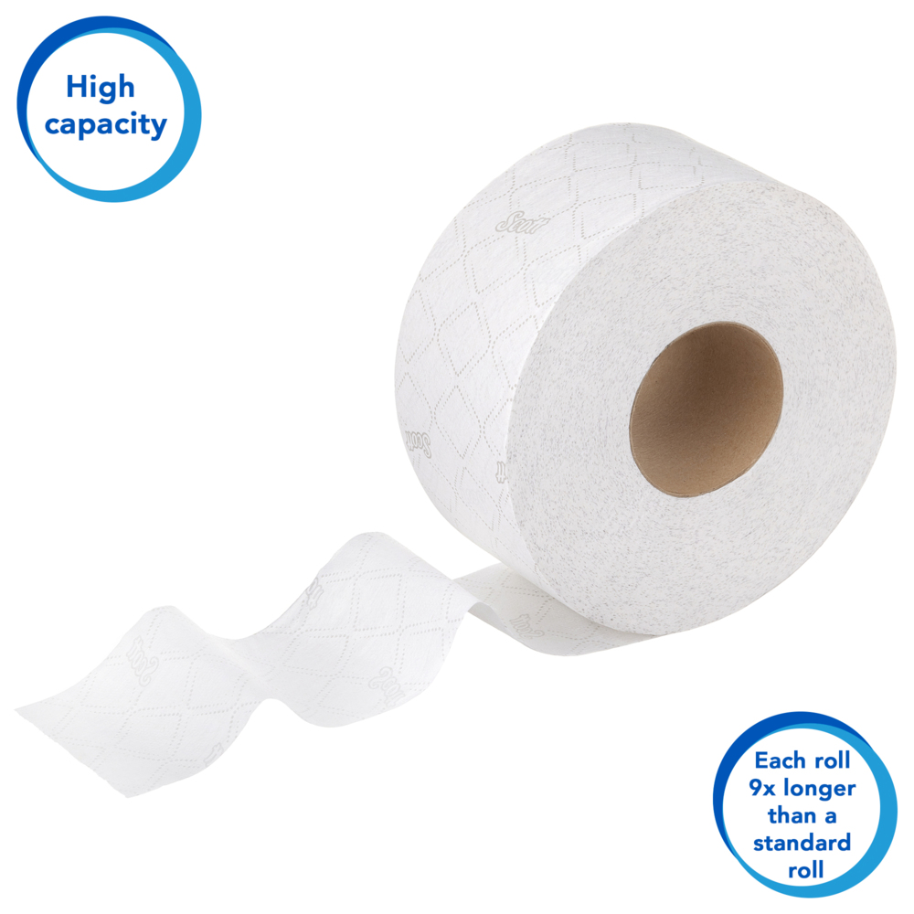 Rouleau de papier toilette Jumbo Scott® Essential™ 8511 - Rouleau de papier toilette Jumbo - 6 rouleaux de 380 m de papier toilette 2 épaisseurs (2 280m au total) - 8511