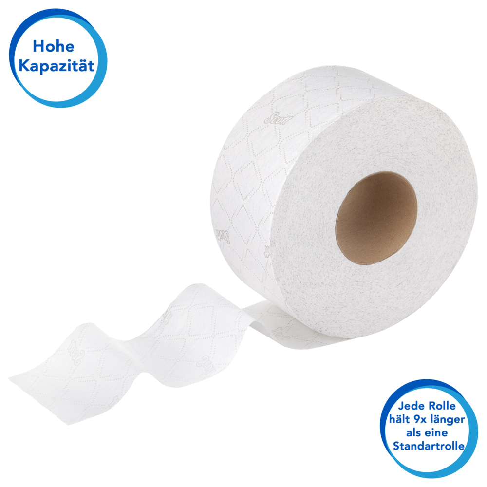 Rouleau de papier toilette Jumbo Scott® Essential™ 8511 - Rouleau de papier toilette Jumbo - 6 rouleaux de 380 m de papier toilette 2 épaisseurs (2 280m au total) - 8511