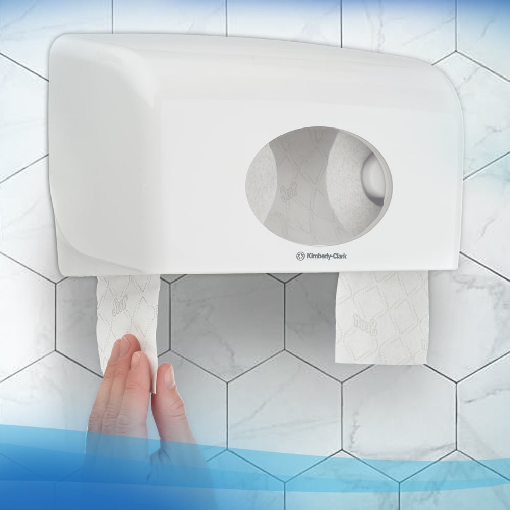 Papier toilette en rouleau standard Scott® Essential™ 8519 - 2 plis - 64 rouleaux de 350 feuilles blanches (22 400 feuilles au total);Papier toilette en rouleau standard Scott® Essential™  8519, 64 rouleaux de 350 feuilles blanches, 2 épaisseurs (22 400 feuilles au total) - 8519