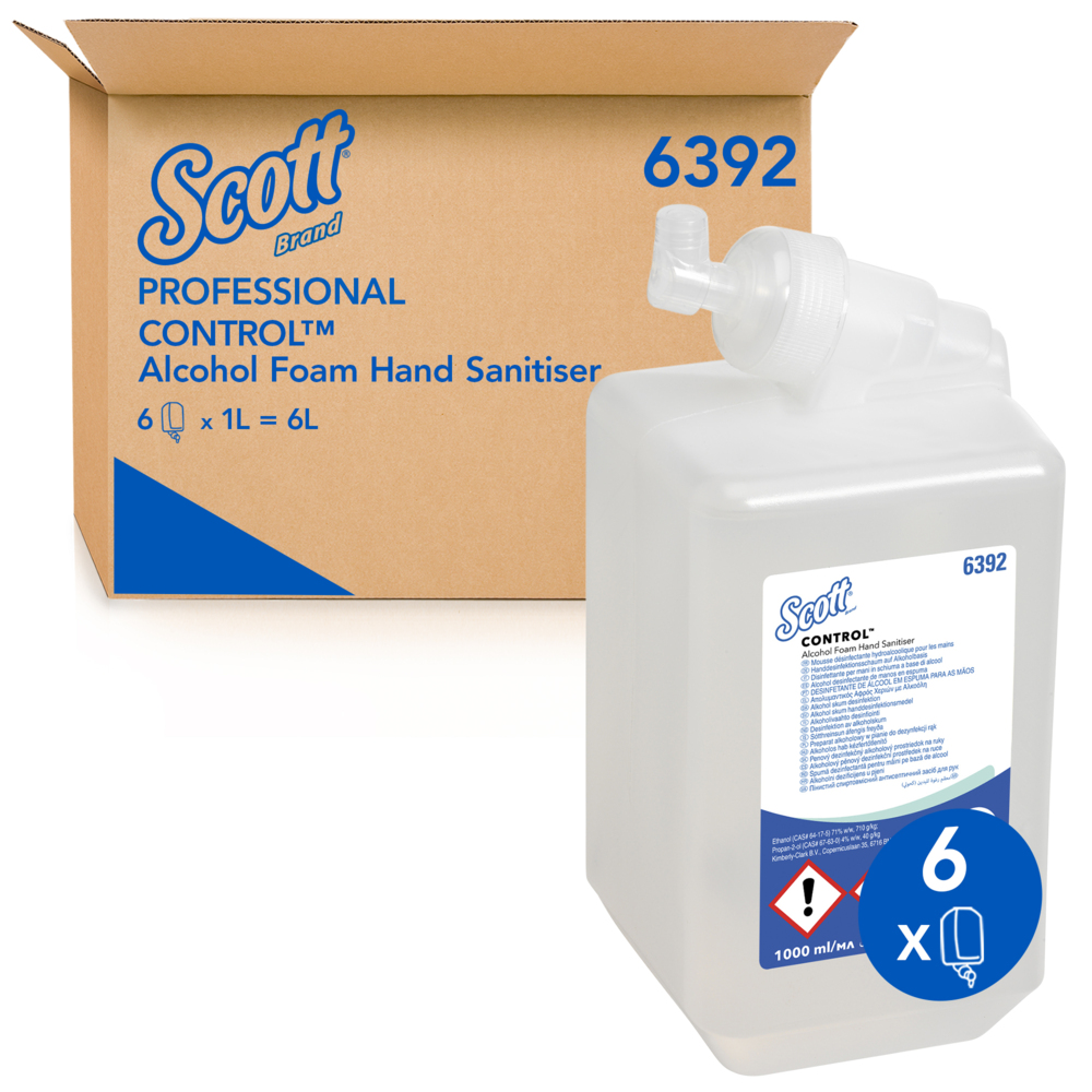 Scott® Control™ Alcohol Foam Hand Sanitiser 6392 -  6 x 1 Litre Clear Hand Sanitiser Refills (6 Litre total)