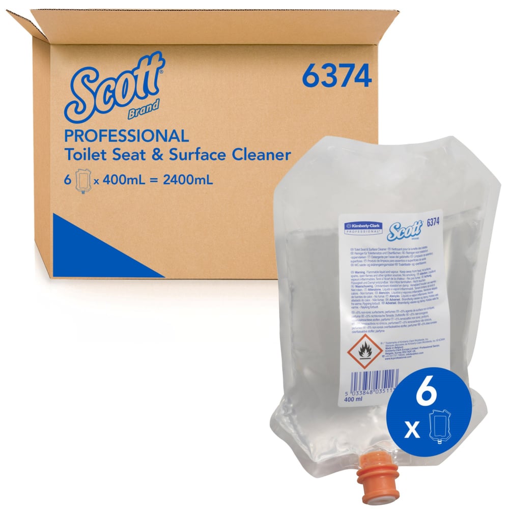 Scott® Toilettensitz- und Oberflächenreiniger 6374, transparent, 6 x 400 ml (2.400 ml gesamt) - 6374