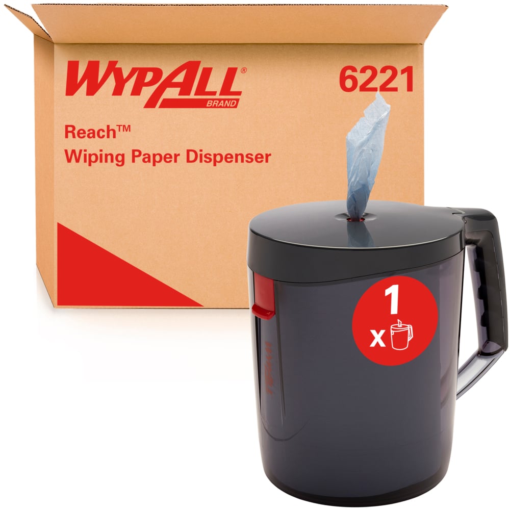 WypAll® Reach™ Tragbarer Spender für Zentralentnahme 6221 – Spender für weiße oder blaue Papier-Reinigungstücher – Einzelblattentnahme