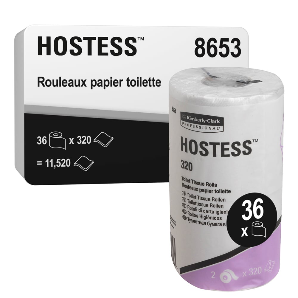 Hostess™ 320 Toilettissuerollen 8653 - Wit, 2-laags, 36x320 (11520 vellen) - 8653