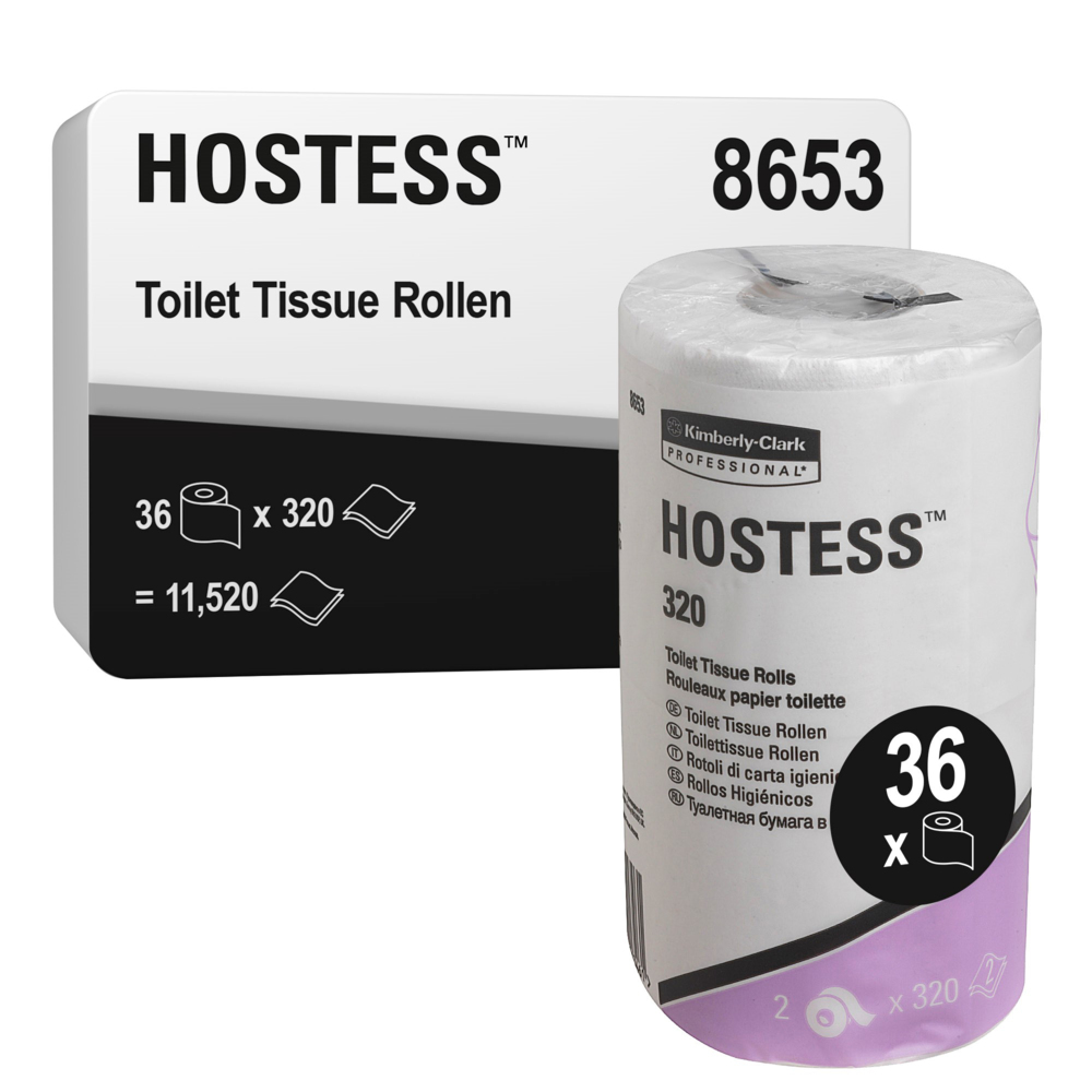 Hostess™ 320 Toilettissuerollen 8653 - Wit, 2-laags, 36x320 (11520 vellen) - 8653
