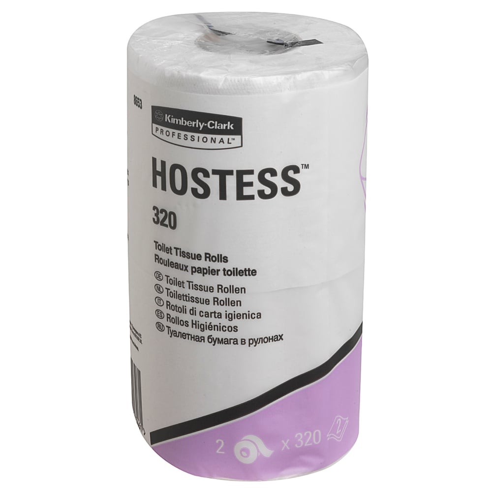 Hostess™ Standard Roll Toilet Tissue 8653 - 36 rolls x 320 white, 2 ply sheets (11,520 sheets) - 8653