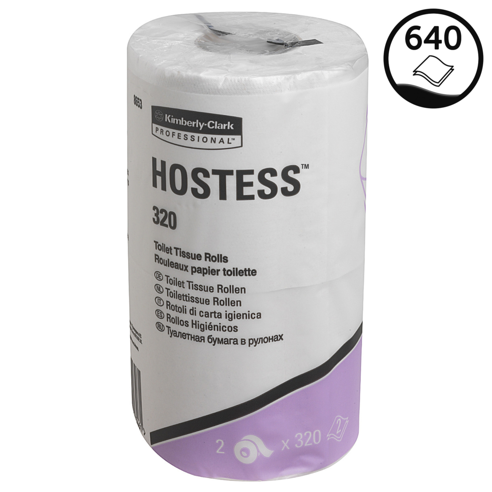 Rouleaux de papier toilette Hostess™ 320 - 8653, blanc, 2 plis, 36 x 320 (11 520 feuilles) - 8653