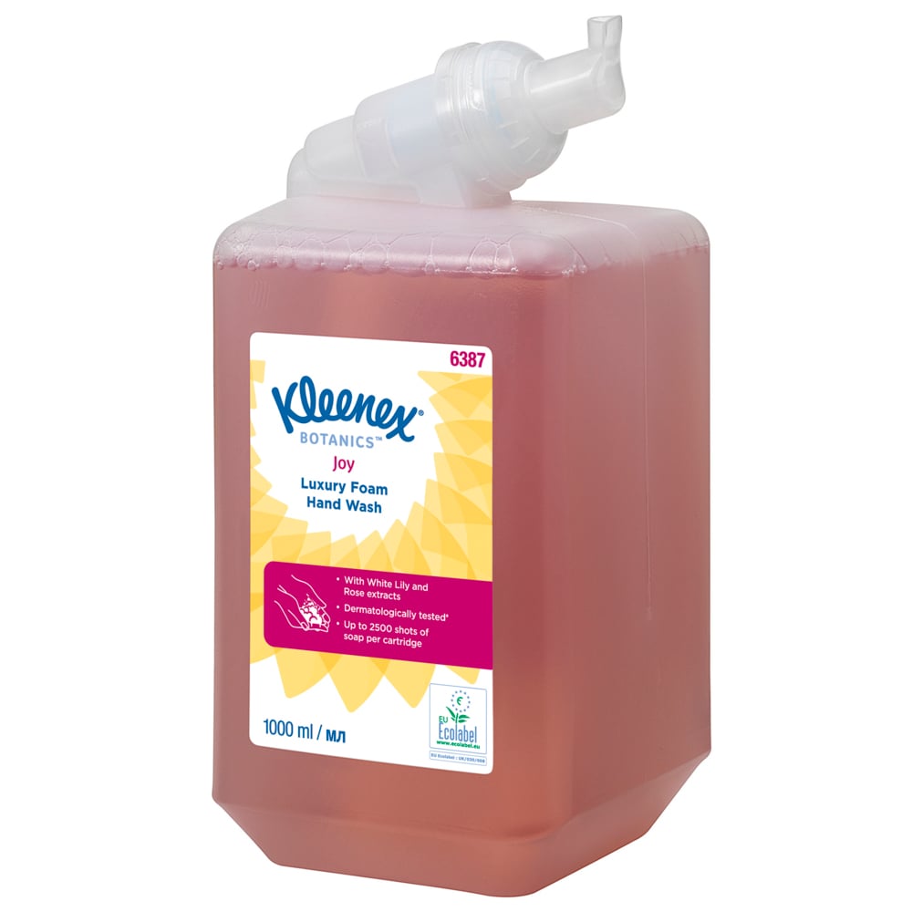 Kleenex® Botanics™ Joy Luxury Foam Hand Wash 6387 - Scented Foaming Hand Cleanser - 6 x 1 Litre Red Hand Wash Refills (6 Litre total) - 6387