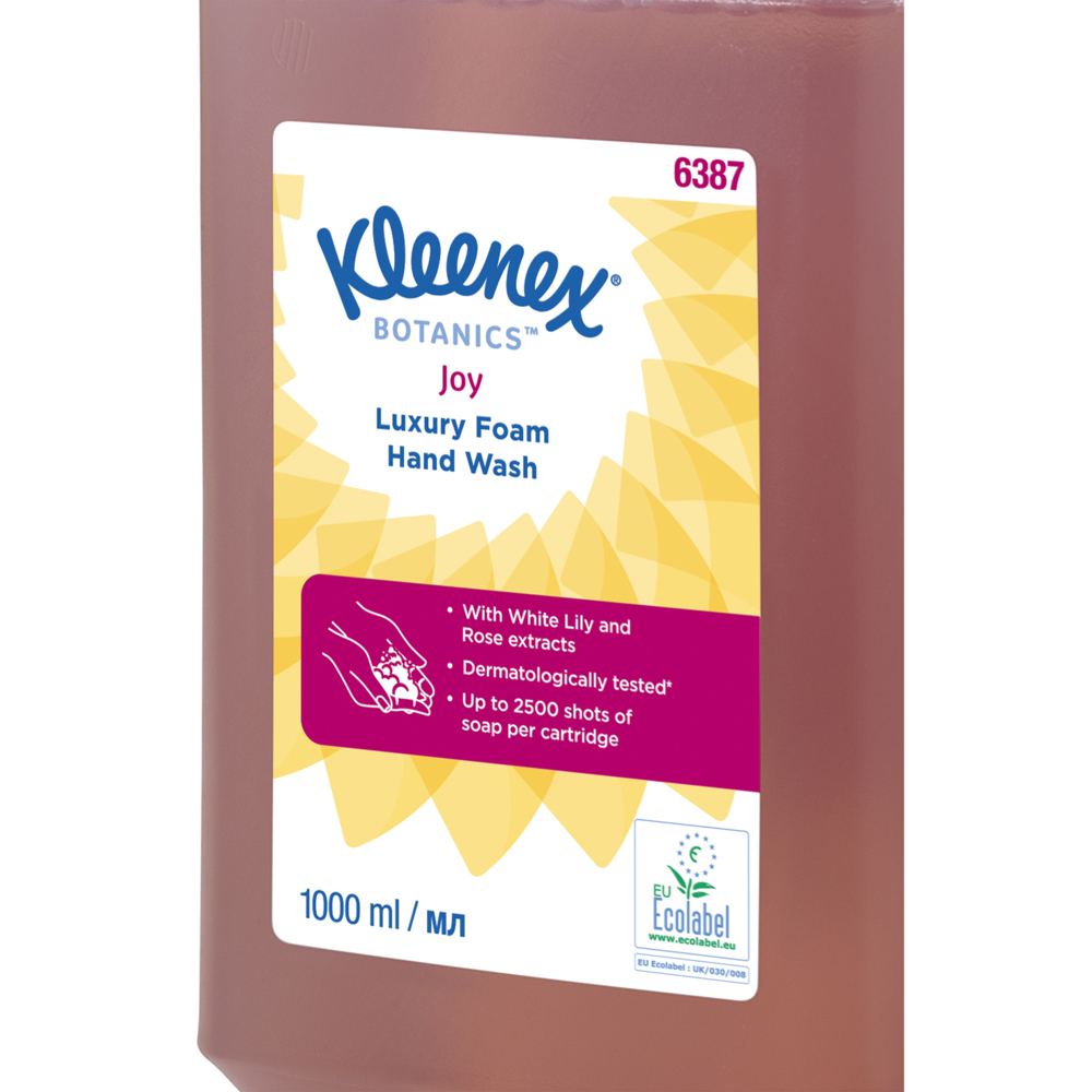 Savon mousse pour les mains Kleenex® Botanics™ Joy Luxury 6387 - Savon mousse parfumé pour les mains - 6 recharges x 1 litre de Savon mousse pour les mains, couleur rose (6 litres au total) - 6387