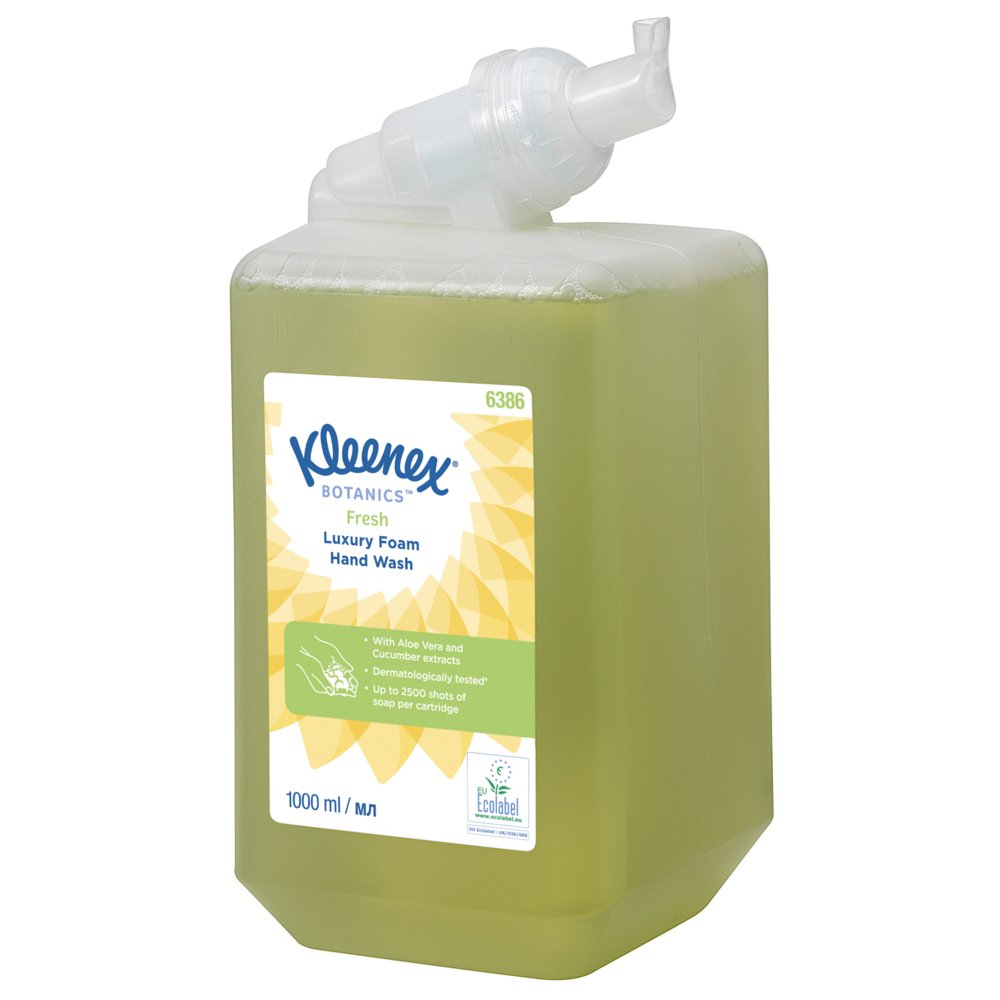 Kleenex® Botanics™ Fresh Luxus Schaum-Seife 6386 – Handseife – 6 x 1 Liter, Kassetten Grün Handreiniger (insges. 6 l) - 6386