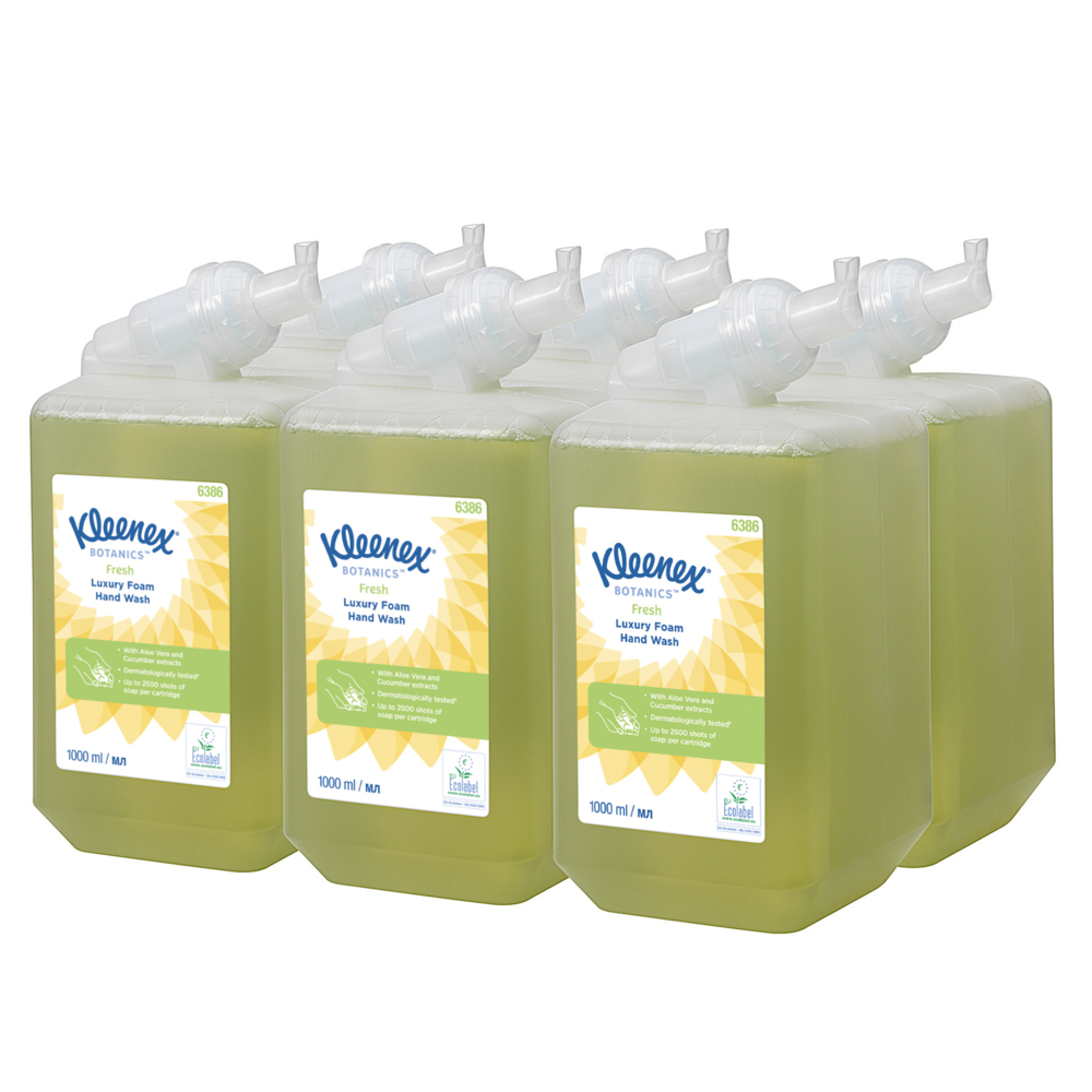Savon mousse pour les mains Kleenex® Botanics™ Fresh 6386 - Savon mousse parfumé pour les mains - 6 recharges x 1 litre de Savon mousse pour les mains, couleur verte (6 litres au total) - 6386