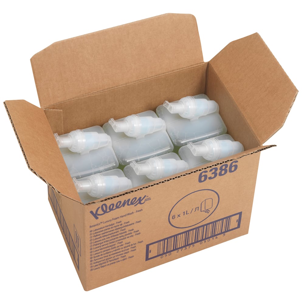 Detergente per mani in schiuma Kleenex® Botanics™ Fresh Luxury 6386 - Detergente per mani in schiuma profumato - 6 ricariche di detergente per mani verde da 1 litro (totale 6 litri) - 6386