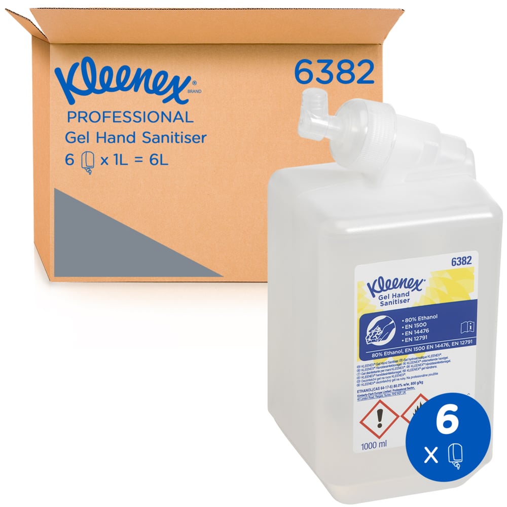 Gel hydroalcoolique pour les mains Kleenex® 6382, transparent, 6 x 1 L (6 L au total)