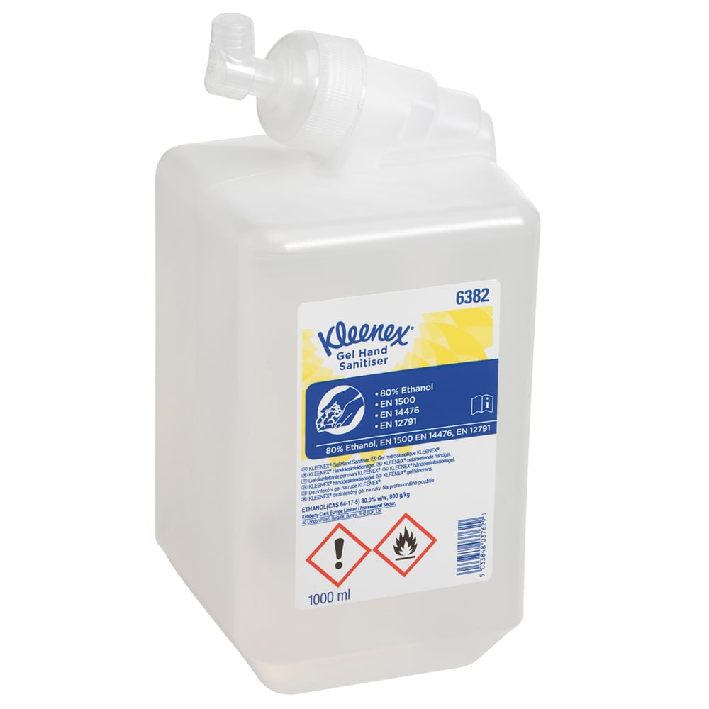 Kleenex® Alcohol Hand Sanitiser Gel 6382 - 6 x 1 Litre Clear Hand Sanitiser Refills (6 Litres Total) - 6382