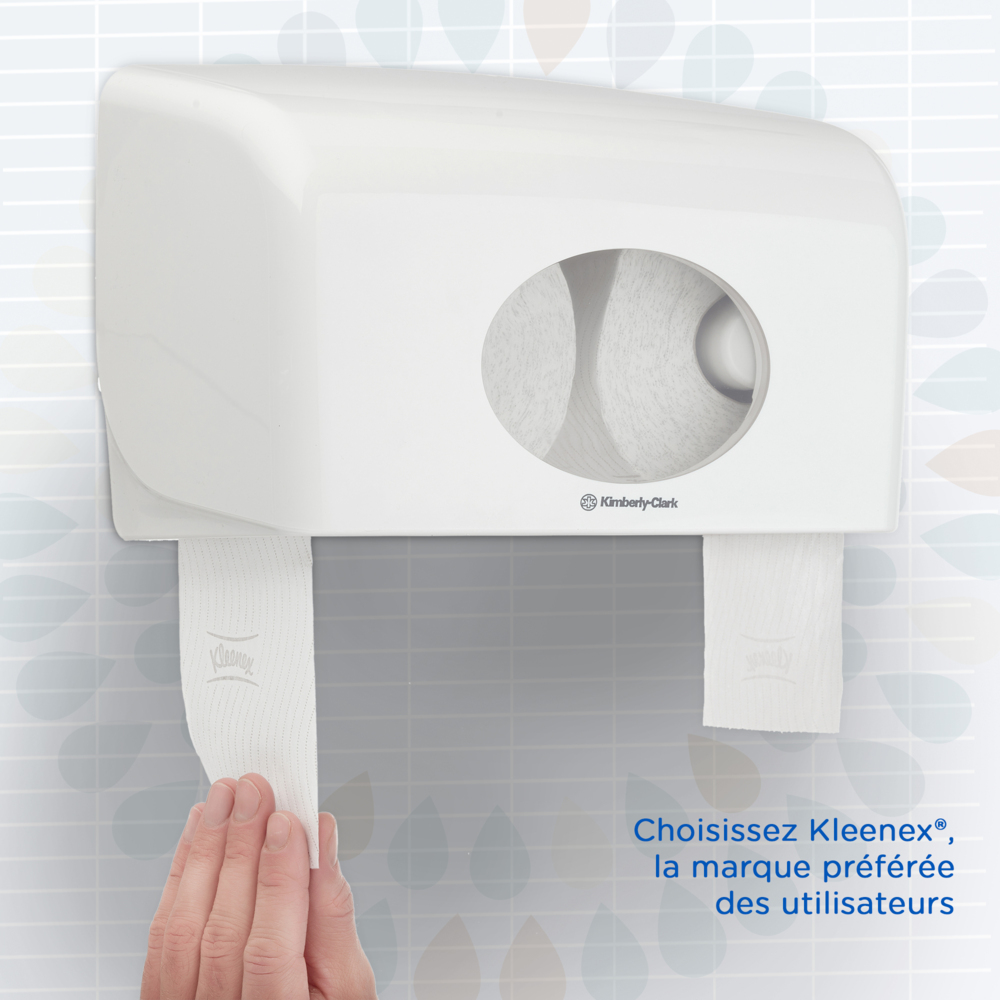 Kleenex® Essential™ Papel higiénico en rollo estándar 8441, 36 rollos x 600 hojas blancas de 2 capas (21600 hojas) - 8441